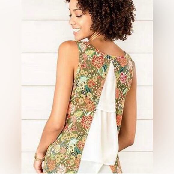 MATILDA JANE Women’s Sleeveless Layered Casual Floral Green Tank Flowy Sz Small - Picture 2 of 16